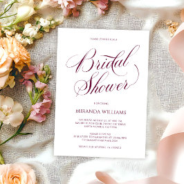 Minimal Burgundy Handwritten Script Bridal Shower Kaart