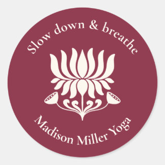 Minimal Burgundy Lotus Floral Yoga Wellness Ronde Sticker