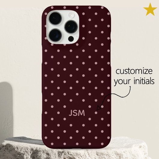 Minimal Burgundy Pink Custom Monogram Polka Dot  Case-Mate iPhone Case