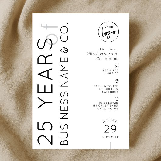 Minimal Business Anniversary Dinner Corporate Logo Kaart