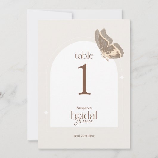 Minimal Butterfly Bridal Shower Table Number Card Kaart (Achterkant)