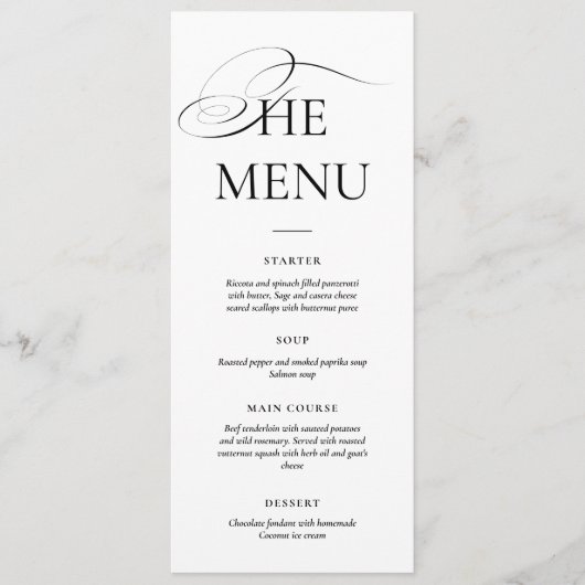 Minimal Calligraphy Black & White | Dinner Wedding Menu (Voorkant)