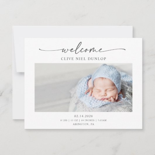 Minimal Calligraphy Boho Birth Announcement Card Bedankkaart (Voorkant)