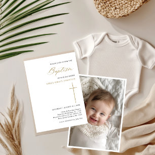 Minimal Calligraphy Gold Baby doopfoto Kaart