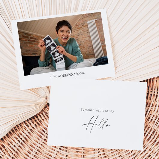 Minimal Calligraphy Hello Baby Announcement Card Bedankkaart