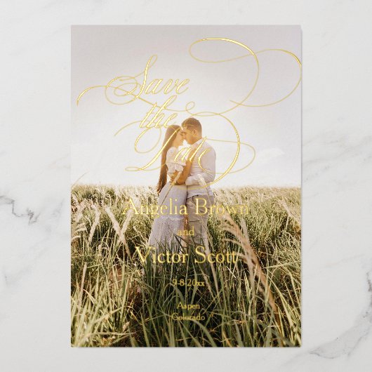 Minimal Calligraphy Save the Date Photo Folie Uitnodiging (Voorkant)