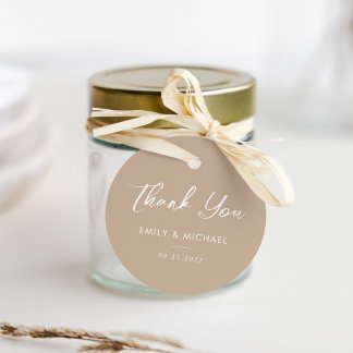Minimal Calligraphy Taupe Simple Wedding Thank You Bedankjes Labels
