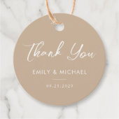 Minimal Calligraphy Taupe Simple Wedding Thank You Bedankjes Labels (Voorkant)