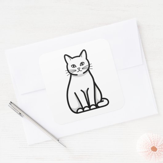 Minimal Calm Cat Illustration Vierkante Sticker (Envelop)