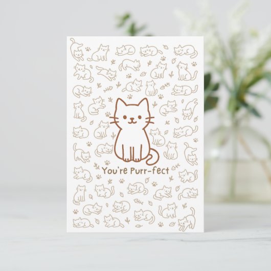 Minimal Cat Doodle Card | Line Drawing Bedankkaart (Staand voorkant)