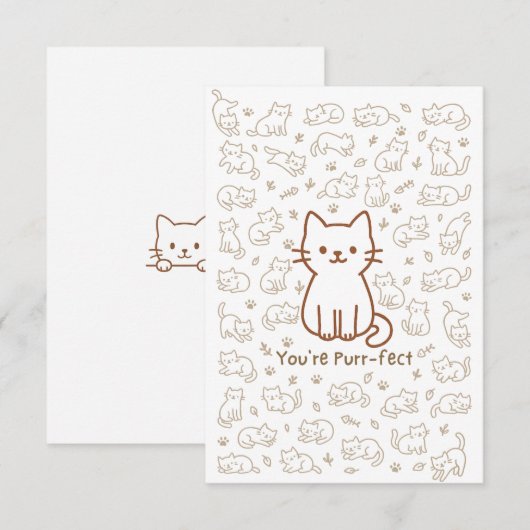 Minimal Cat Doodle Card | Line Drawing Bedankkaart (Voorkant / Achterkant)