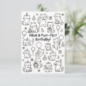 Minimal Cat Doodle Funny Birthday Card Bedankkaart (Staand voorkant)