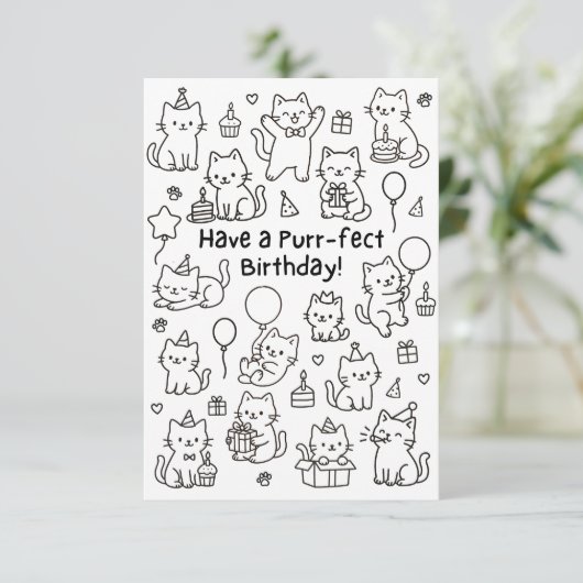 Minimal Cat Doodle Funny Birthday Card Bedankkaart (Staand voorkant)