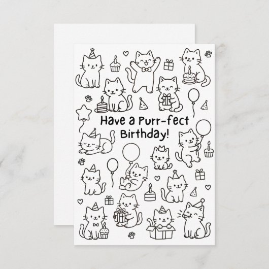 Minimal Cat Doodle Funny Birthday Card Bedankkaart (Voorkant / Achterkant)