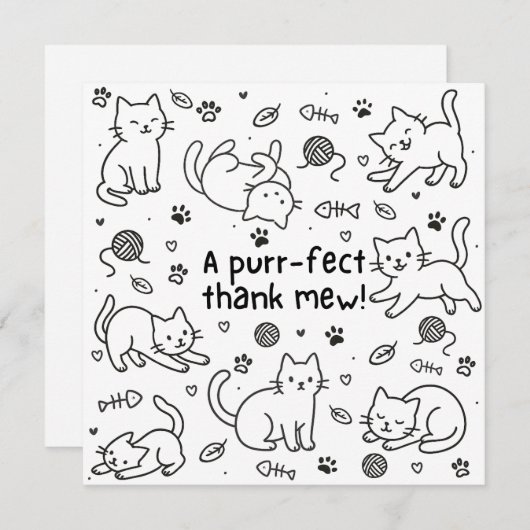 Minimal Cat Doodle Thank You Card (Voorkant / Achterkant)