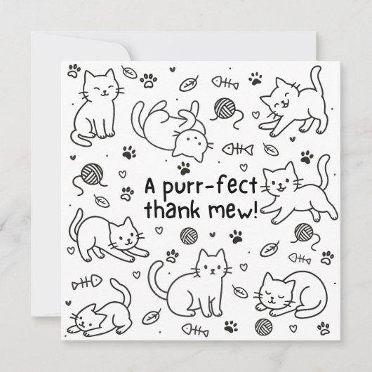 Minimal Cat Doodle Thank You Card (Voorkant)