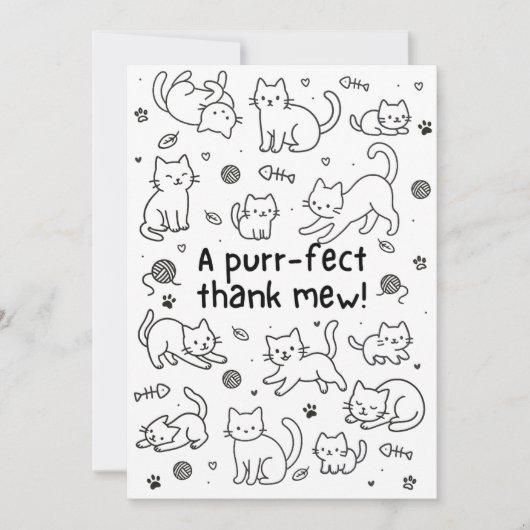 Minimal Cat Doodle Thank You Card Bedankkaart (Voorkant)