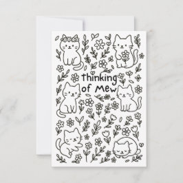 Minimal Cat Doodle Thinking of You Card Bedankkaart