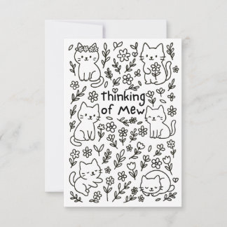 Minimal Cat Doodle Thinking of You Card Bedankkaart