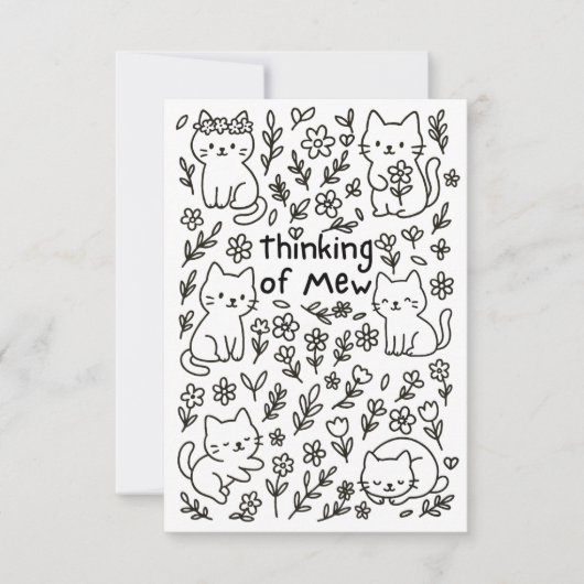 Minimal Cat Doodle Thinking of You Card Bedankkaart (Voorkant)