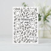 Minimal Cat Doodle Thinking of You Card Bedankkaart (Staand voorkant)