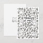 Minimal Cat Doodle Thinking of You Card Bedankkaart (Voorkant / Achterkant)