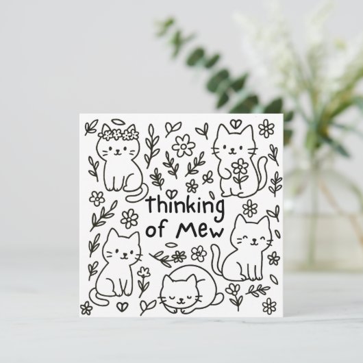 Minimal Cat Doodle Thinking of You Card Kaart (Staand voorkant)