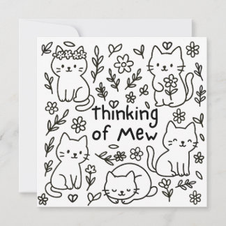 Minimal Cat Doodle Thinking of You Card Kaart