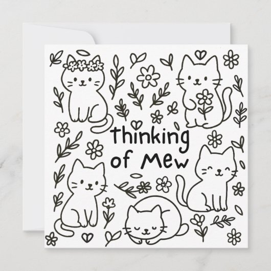 Minimal Cat Doodle Thinking of You Card Kaart (Voorkant)