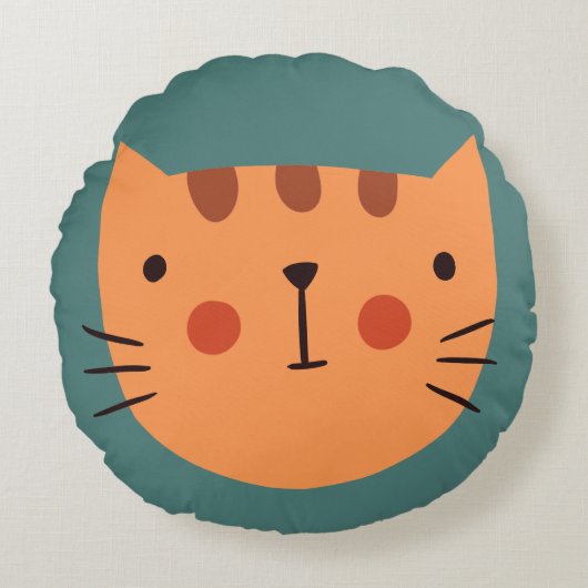 Minimal Cat Face Sierkussen | Speelse Kinder kamer Rond Kussen (Voorkant)