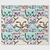 Minimal Cats Line Art Collage Cadeaupapier (Vlak)