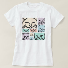 Minimal Cats Line Art Collage T-shirt