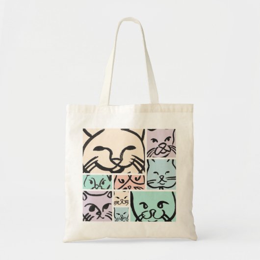 Minimal Cats Line Art Collage Tote Bag (Voorkant)