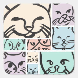 Minimal Cats Line Art Collage Vierkante Sticker