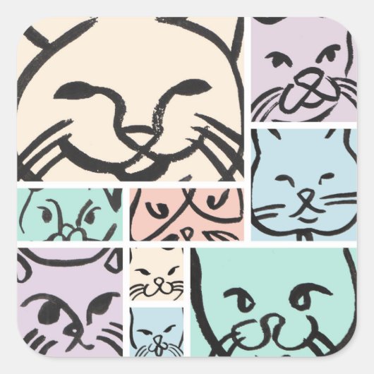 Minimal Cats Line Art Collage Vierkante Sticker (Voorkant)