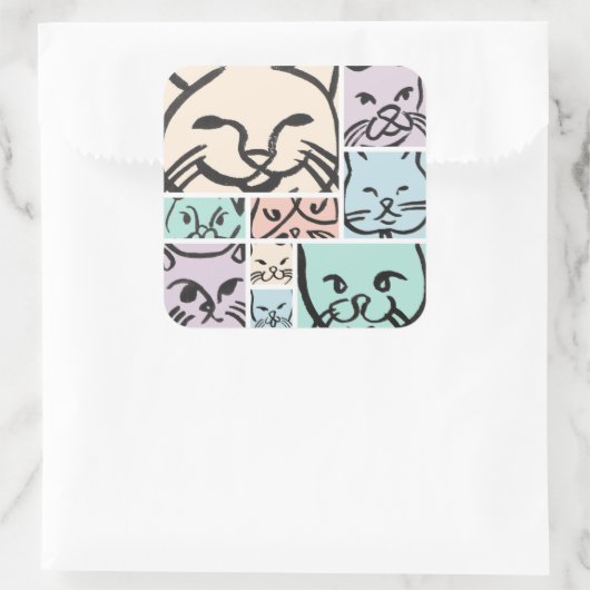 Minimal Cats Line Art Collage Vierkante Sticker (Tas)