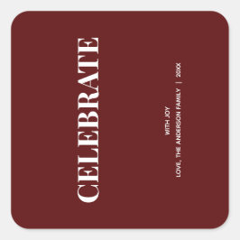 Minimal CELEBRATE | Deep Red Holiday Vierkante Sticker