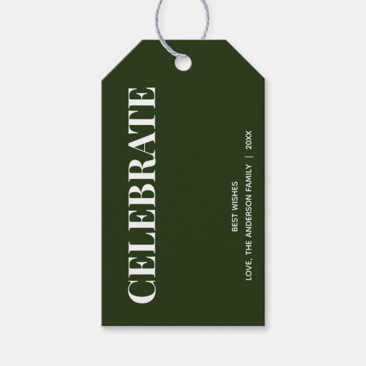 Minimal CELEBRATE | Forest Green Holiday Cadeaulabel (Voorkant)