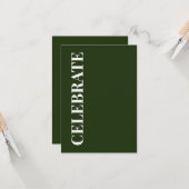 Minimal CELEBRATE | Forest Green Holiday Greeting Kaart (Voorkant / Achterkant in situ)