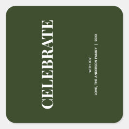 Minimal CELEBRATE | Forest Green Holiday Vierkante Sticker