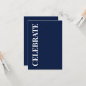 Minimal CELEBRATE | Navy Blue Holiday Greeting Kaart (Voorkant / Achterkant in situ)
