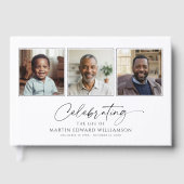 Minimal Celebrating The Life 3 Photos Funeral Gastenboek (Voorkant)