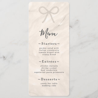 Minimal Champagne Pearl Bow Wedding Reception Menu