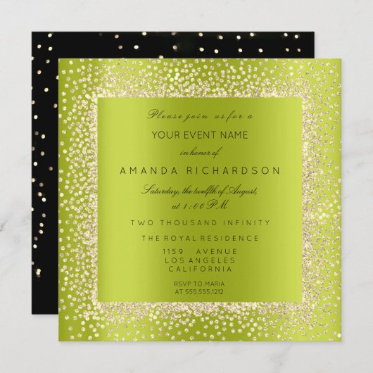 Minimal Champaigne Gold Black Confetti Sepia Green Kaart (Voorkant / Achterkant)