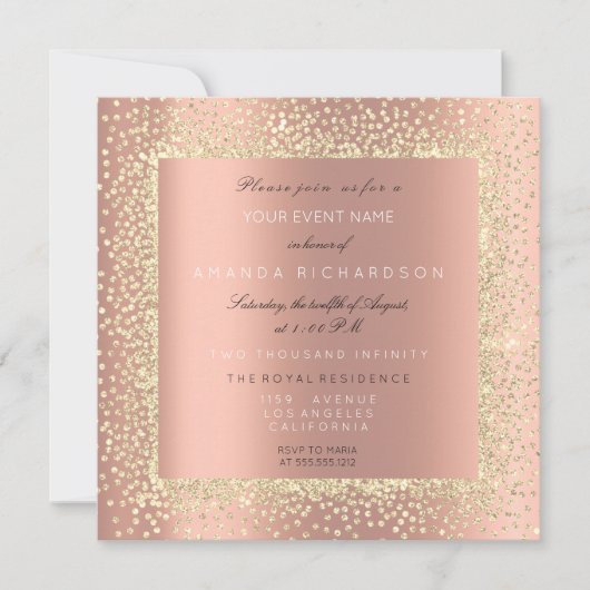 Minimal Champaigne Goud Zwart Confetti Roos Perzik Kaart (Voorkant)