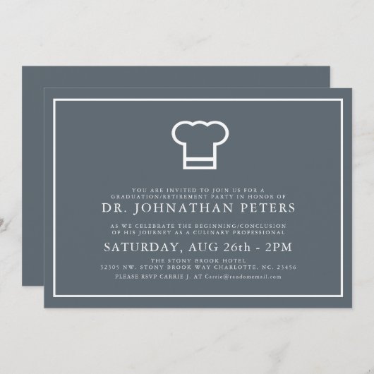 Minimal Chef Afstuderen|Uitnodiging voor pensioner Kaart (Voorkant / Achterkant)