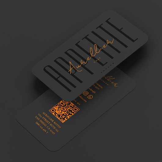 Minimal Chef Kitchen Black Orange Cooking Visitekaartje