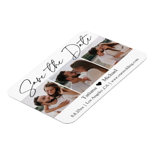minimal chic 3 photo collage save the date magnet magneet (Linkerzijde)