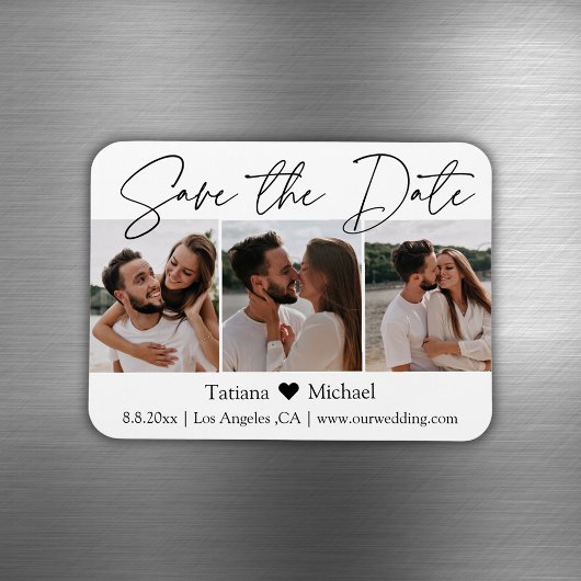 minimal chic 3 photo collage save the date magnet magneet