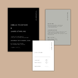 Minimal & Chic Black Modern Simple Wedding Kaart